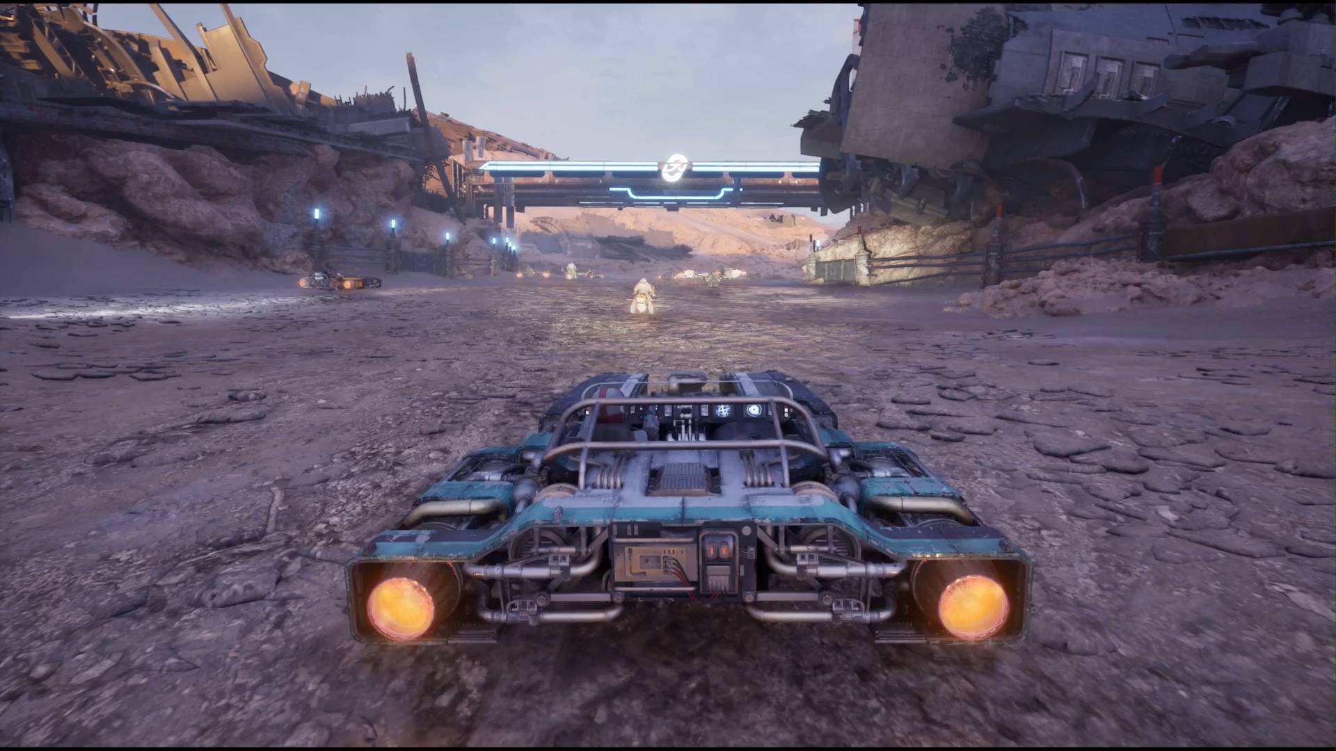 Star Wars Galactic Racer speeders lined up on jakku starting grid