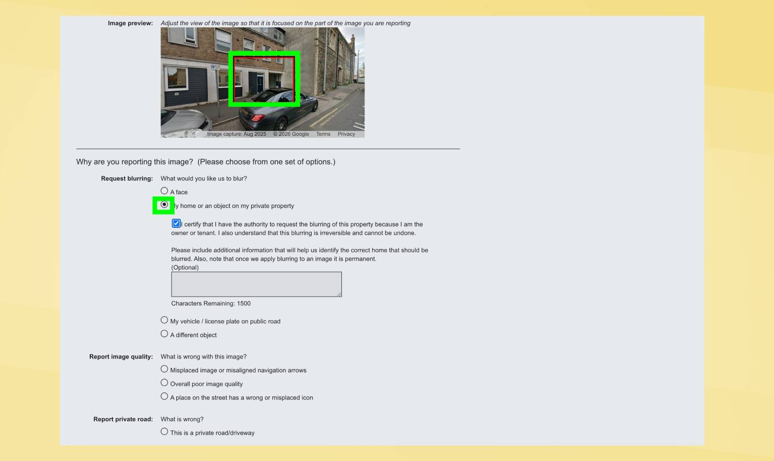 Requesting your home be removed from Google Maps