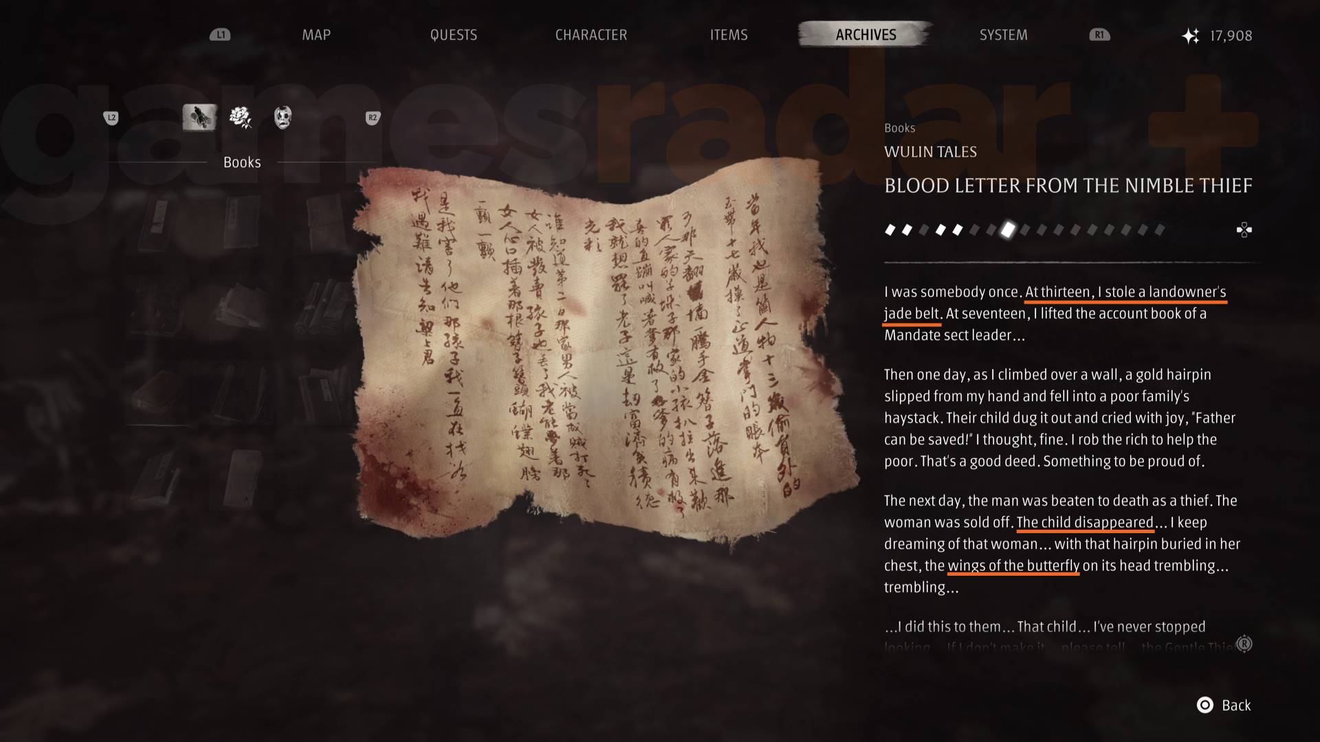Phantom Blade Zero Honor Among Thieves quest blood letter from the nimble thief with answers underlined