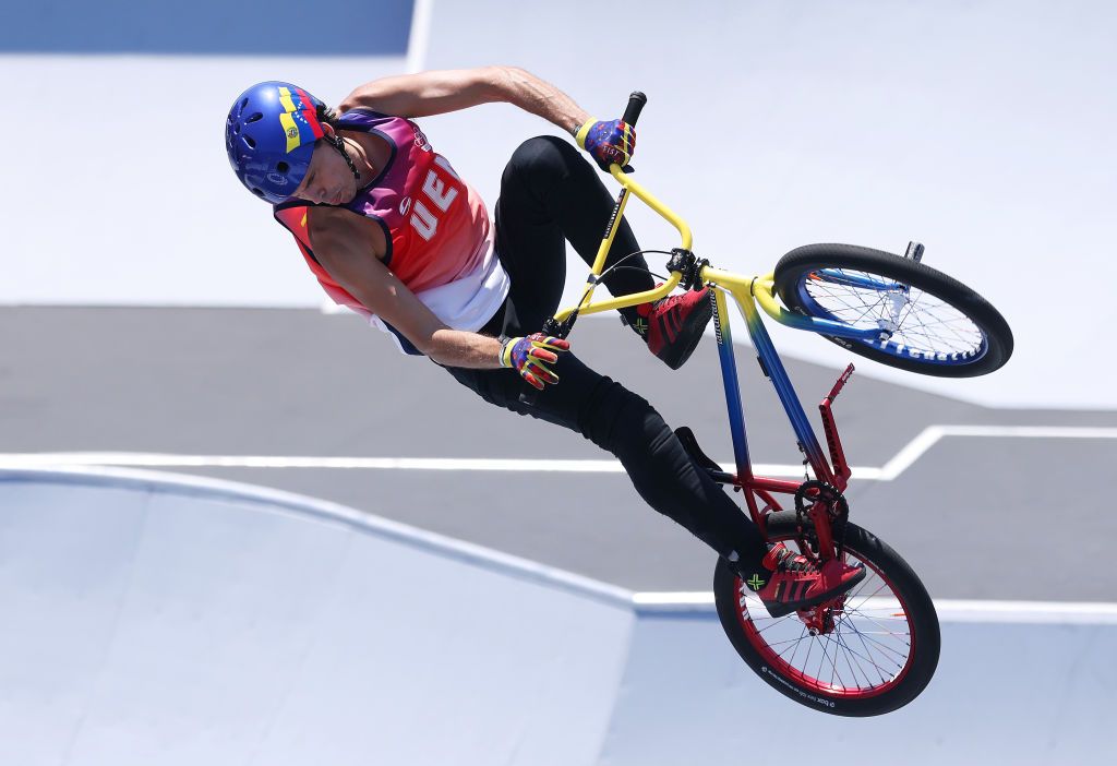 TOKYO JAPAN AUGUST 01 Daniel Dhers of Team Venezuela competes during the Mens Park Final run 2 of the BMX Freestyle on day nine of the Tokyo 2020 Olympic Games at Ariake Urban Sports Park on August 01 2021 in Tokyo Japan Photo by Jamie SquireGetty Images
