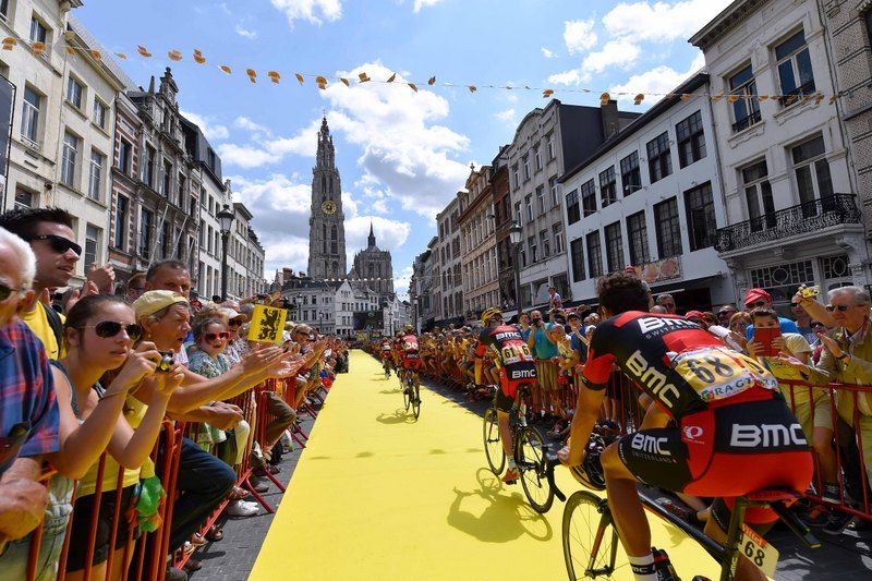BMC, who lead the team classification, ride to sign on
