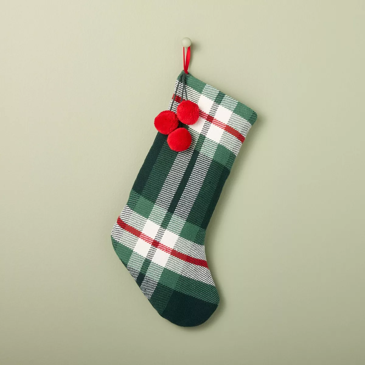 21u0026#34; Plaid Woven Stocking Red and Green - Hearth U0026#38; Handu0026#8482; With Magnolia