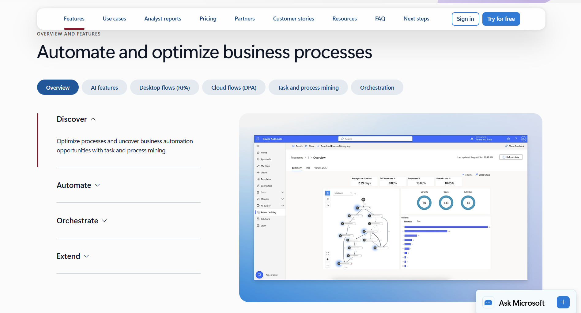Microsoft Power Automate homepage