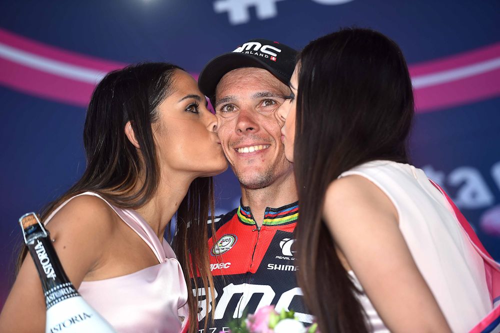 Philippe Gilbert on the stage 18 podium.