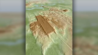 A 3D image of the Aguada Fénix site, reconstructed from data gathered during an aerial laser survey.