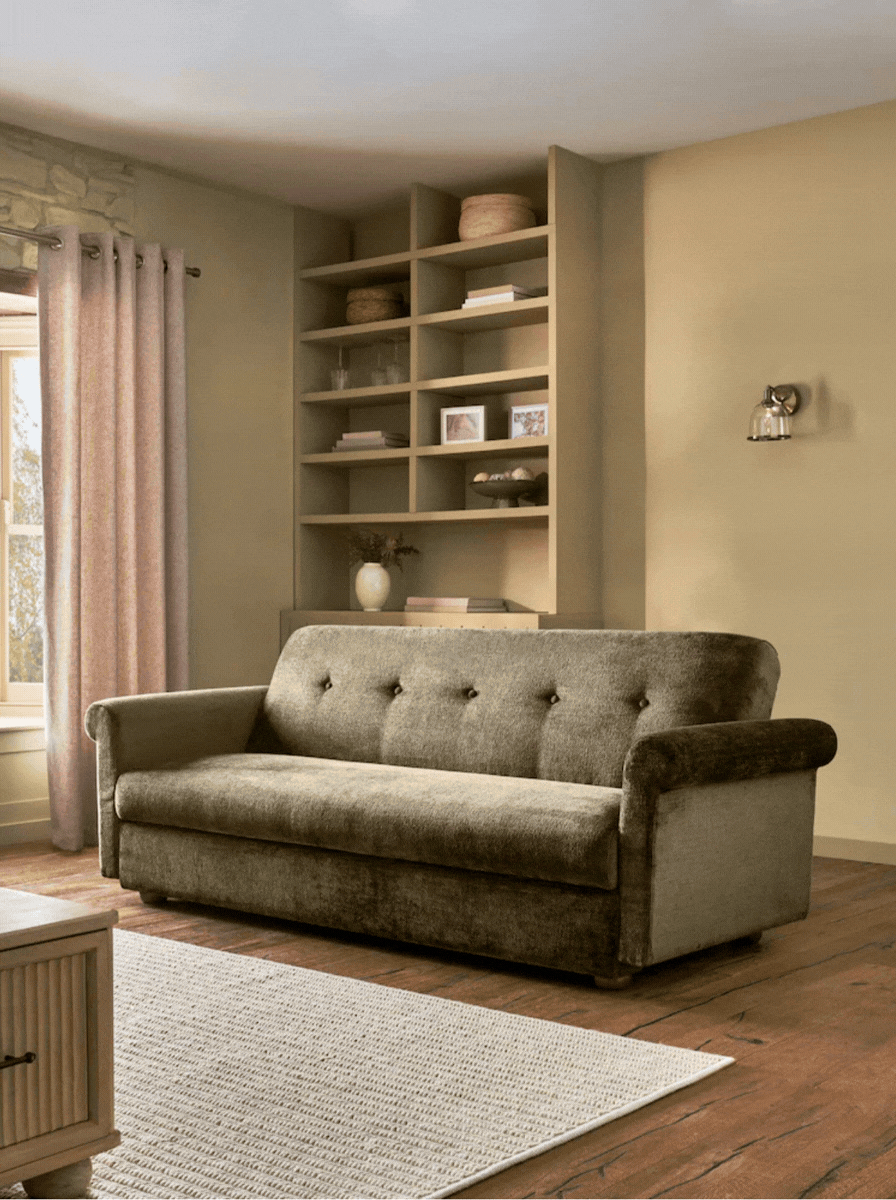 Next, Plush Chenille Moss Green Watson Storage Sofa Bed