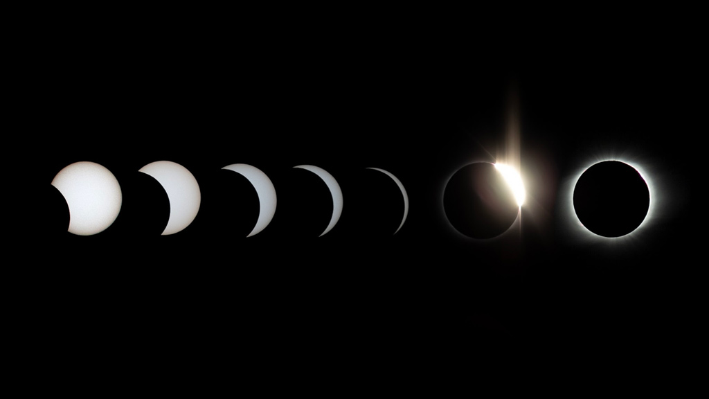 Progress of the total solar eclipse of July 2, 2019, captured from Vicuña in Chile. Solar eclipses are far more common than transits owing to much more frequent conjunctions between the sun and the moon.