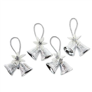 Silver Double Bell Mini Christmas Ornaments, 4 Count, by Holiday Time