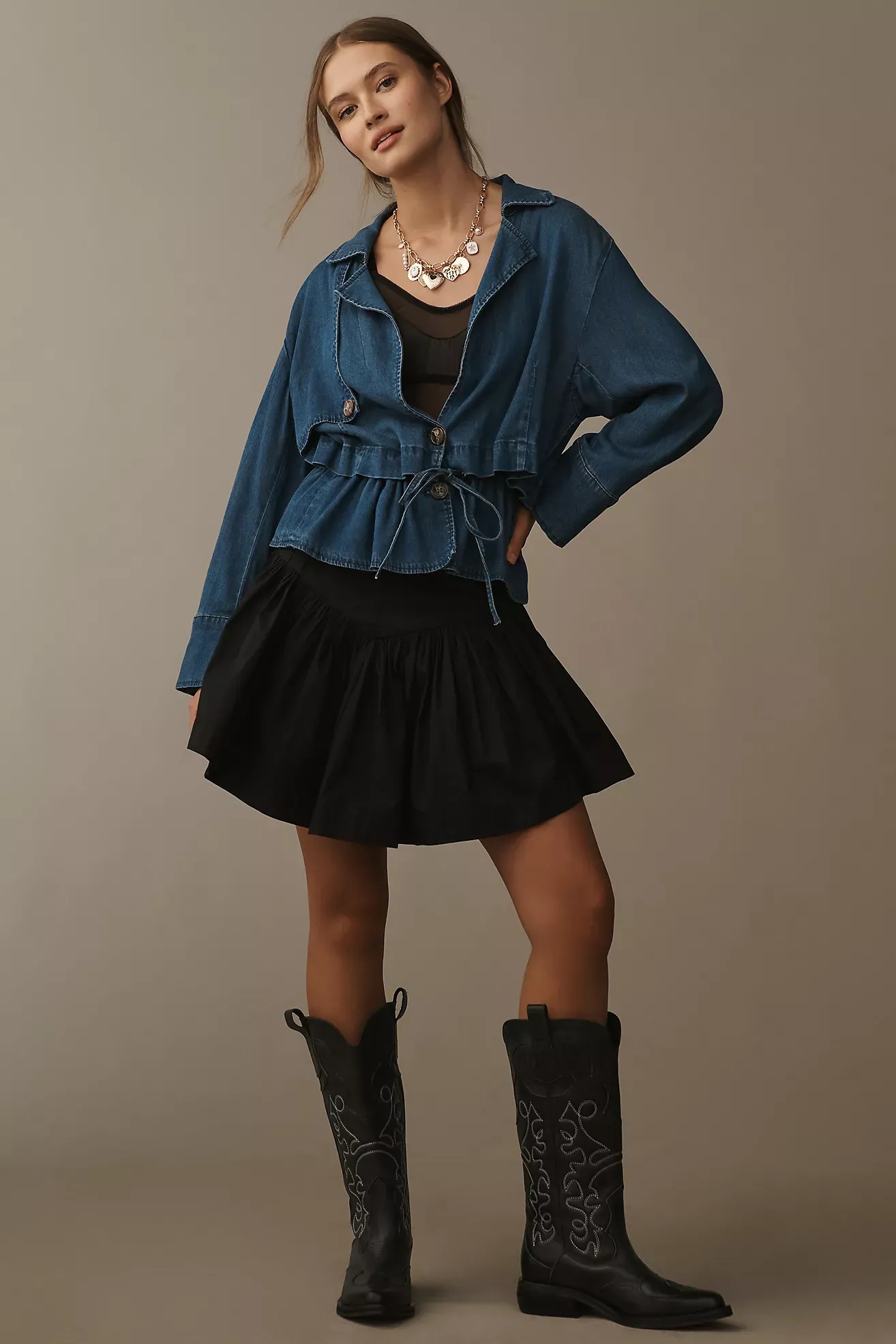 Maeve Basque-Waist Flirty Mini Skirt