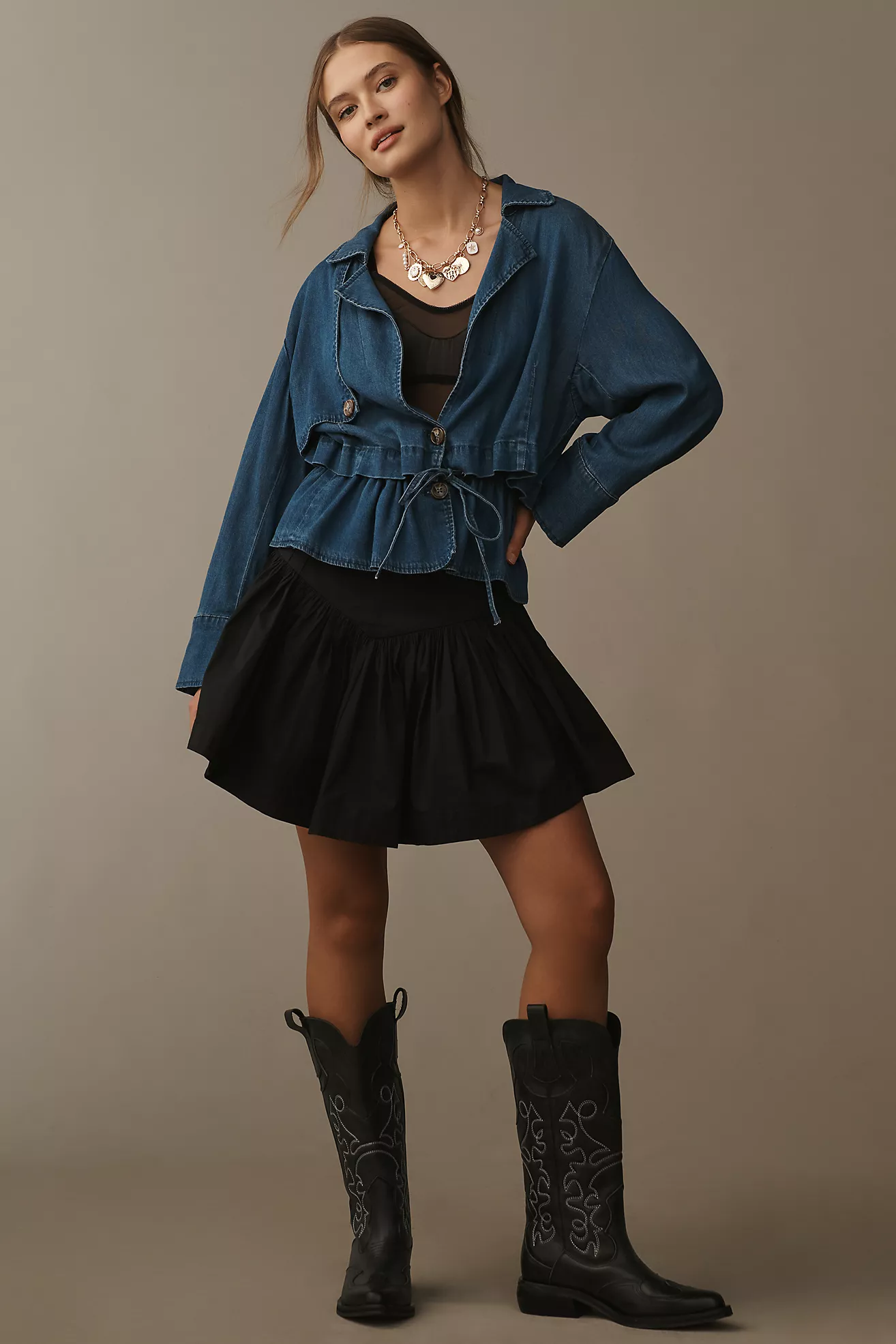 Maeve Basque-Waist Flirty Mini Skirt