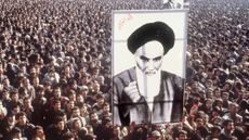 Khomeini supporters protest in 1979 Tehran.