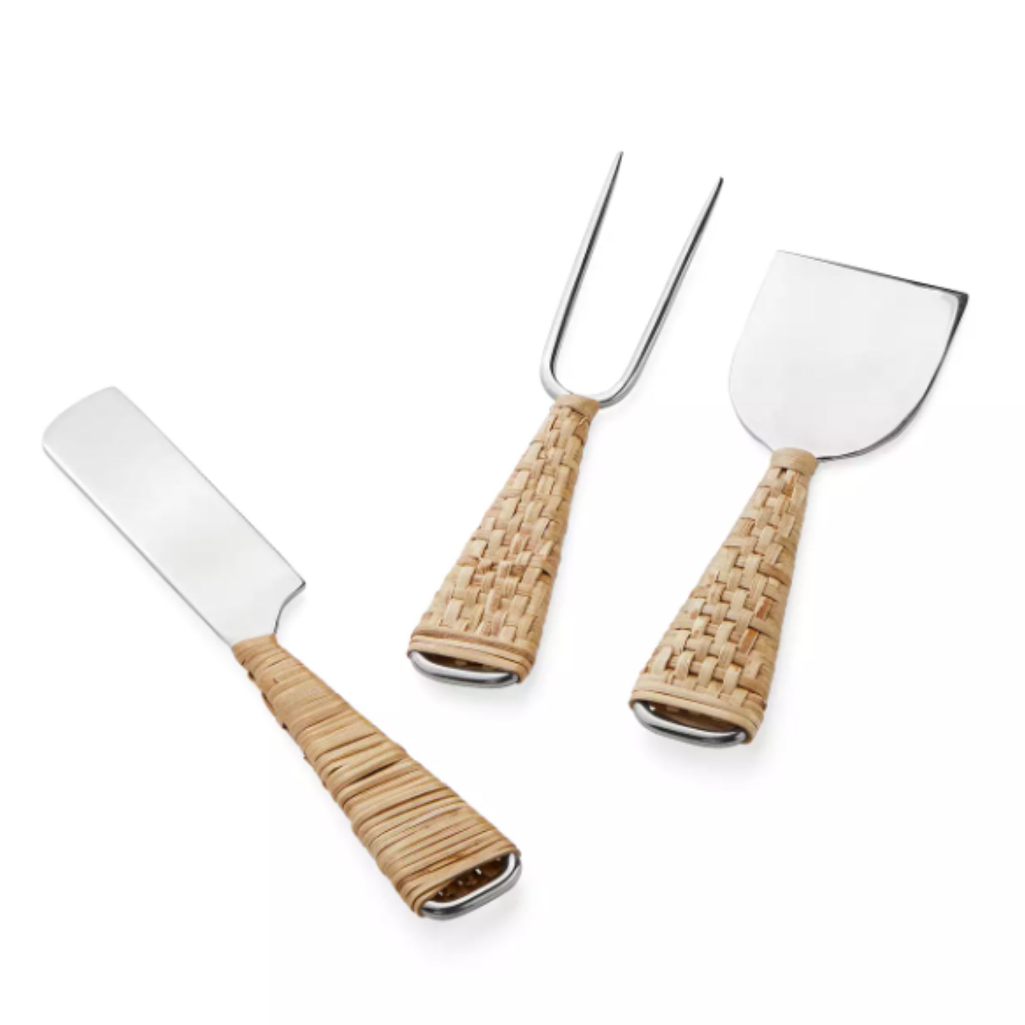 Cheese knife set with rattan handles