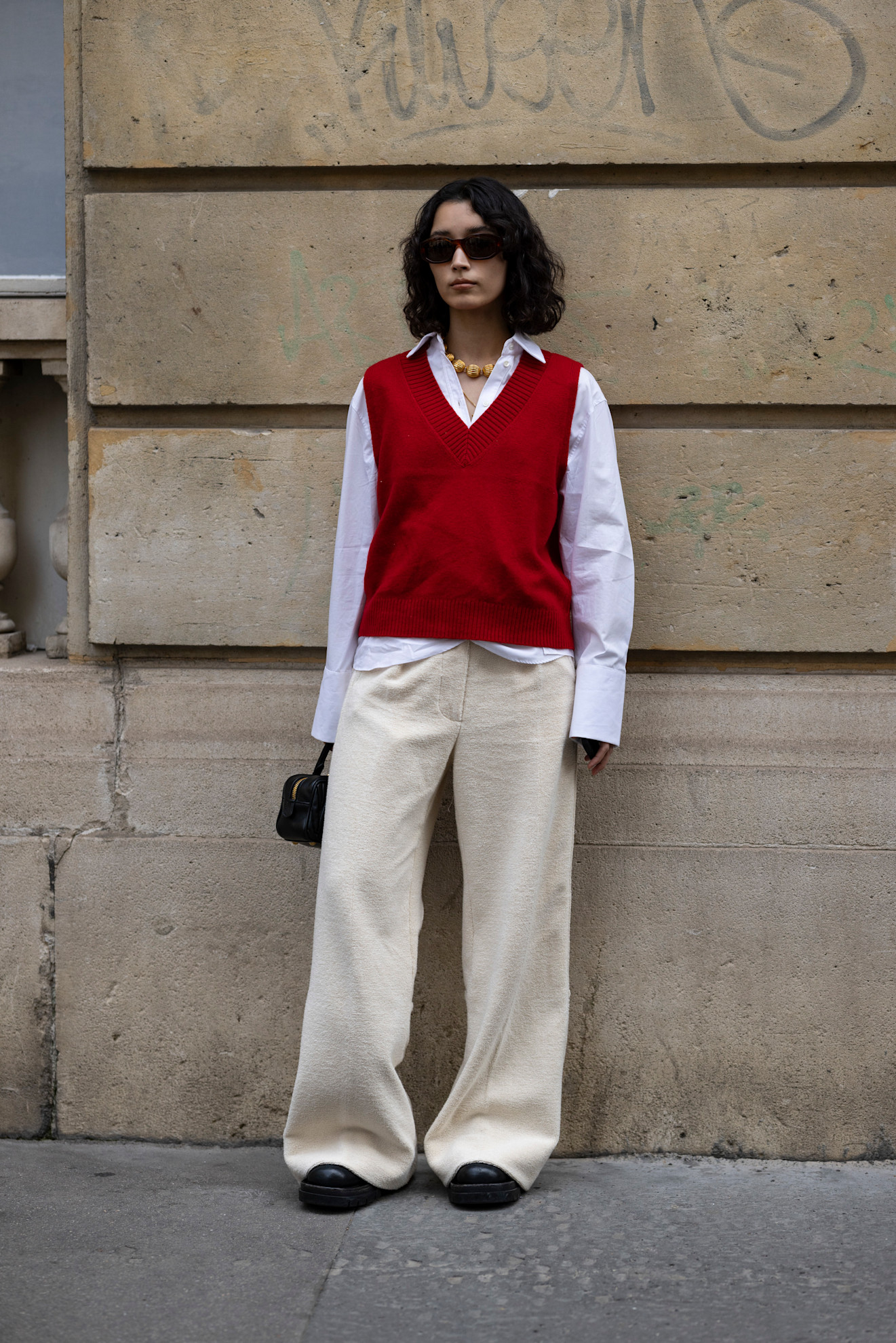 Fashion week attendee wearing wide leg pants