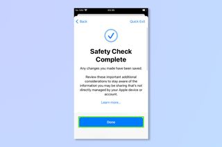 The Safety check complete screen