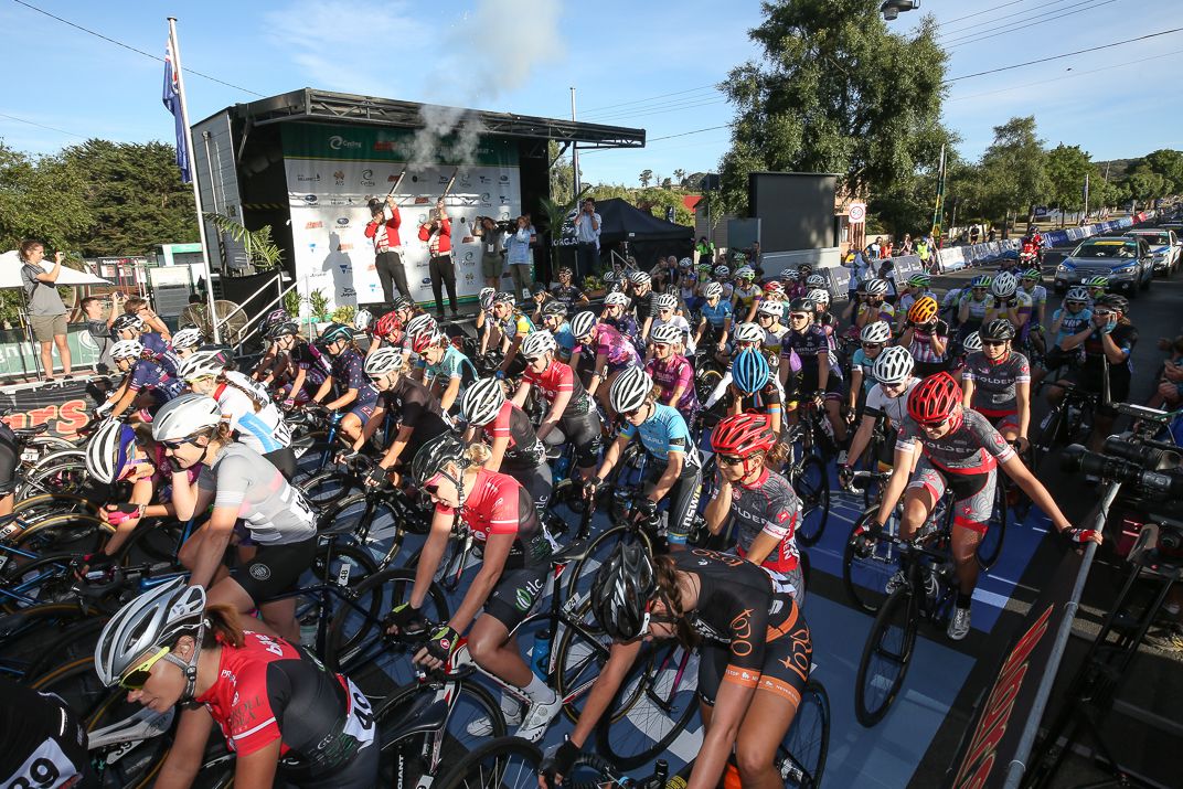 On the startline at the women's road race
