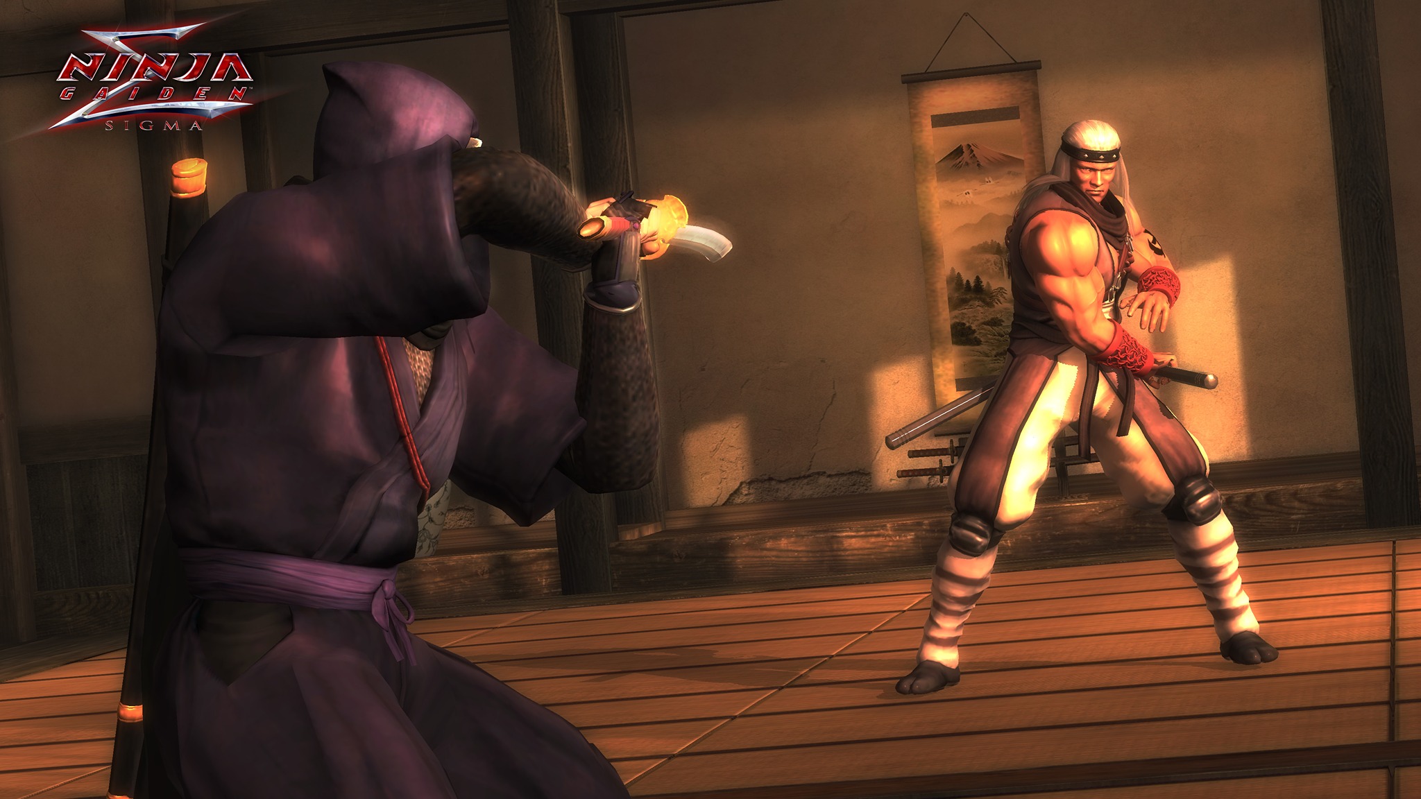 Promotional screenshot of Ryu Hayabusa sparring with his master Murai.