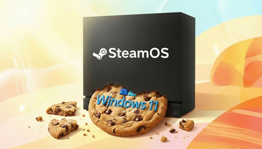 Steam Machine eating a Windows 11 cookie.