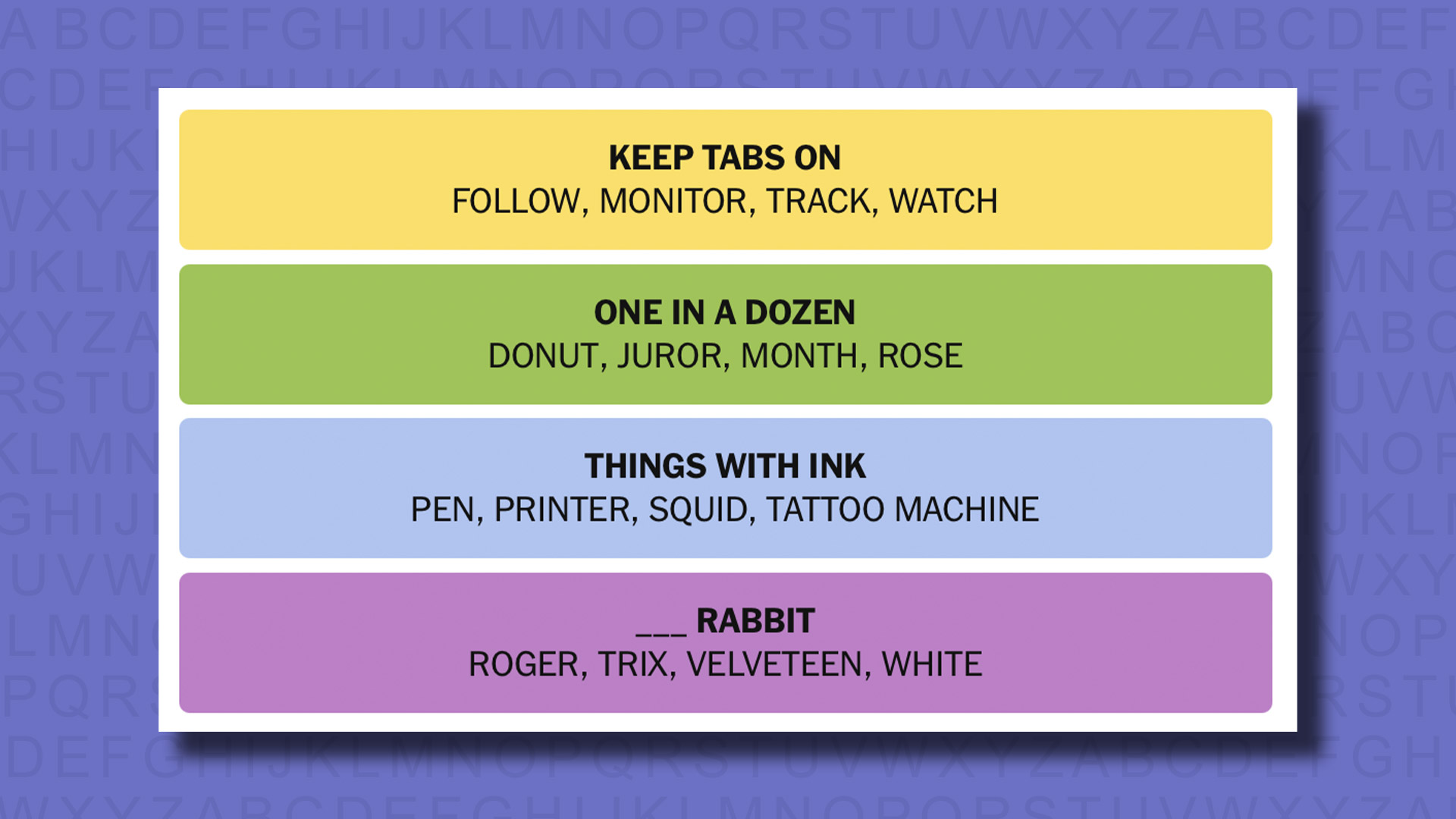 NYT Connections answers for game 828 on a purple background