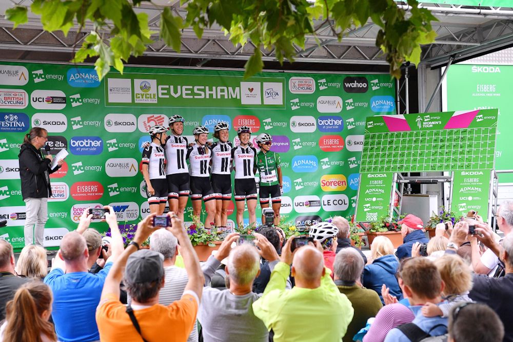 Sunweb on the podium for sign in of stage 4 at the OVO Energy Women's Tour