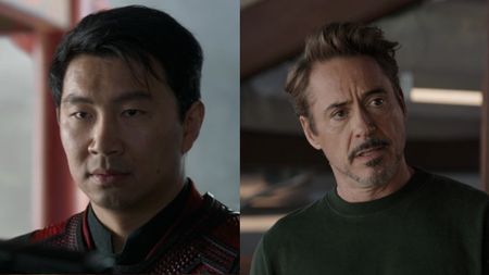 Simu Liu in Shang-Chi and Robert Downey Jr. in Endgame side by side