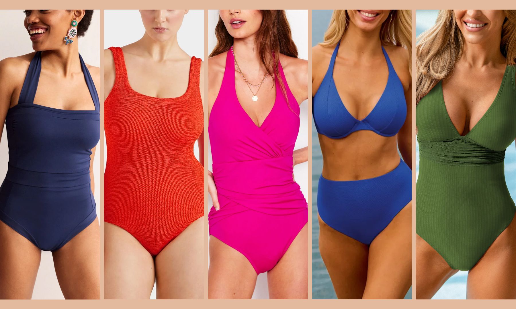 5 images of women wearing swimsuits
