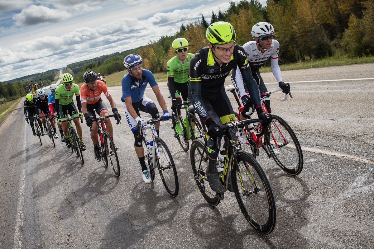 Andrei Krasilnikau (Holowesko) leads the break during stage 3 in Alberta