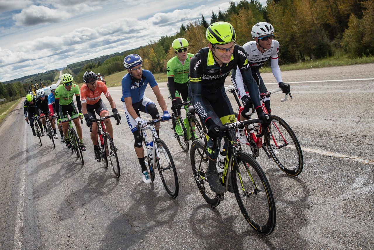 Andrei Krasilnikau (Holowesko) leads the break during stage 3 in Alberta