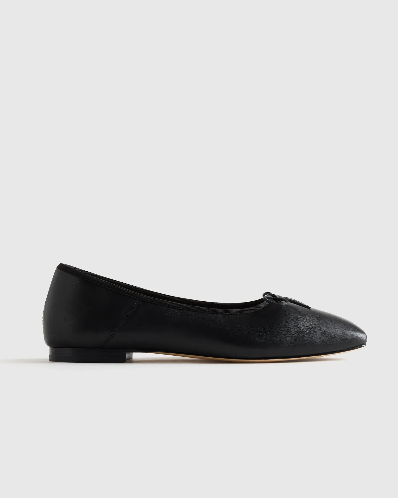 Italian Leather Square Toe Ballet Flat in Black
