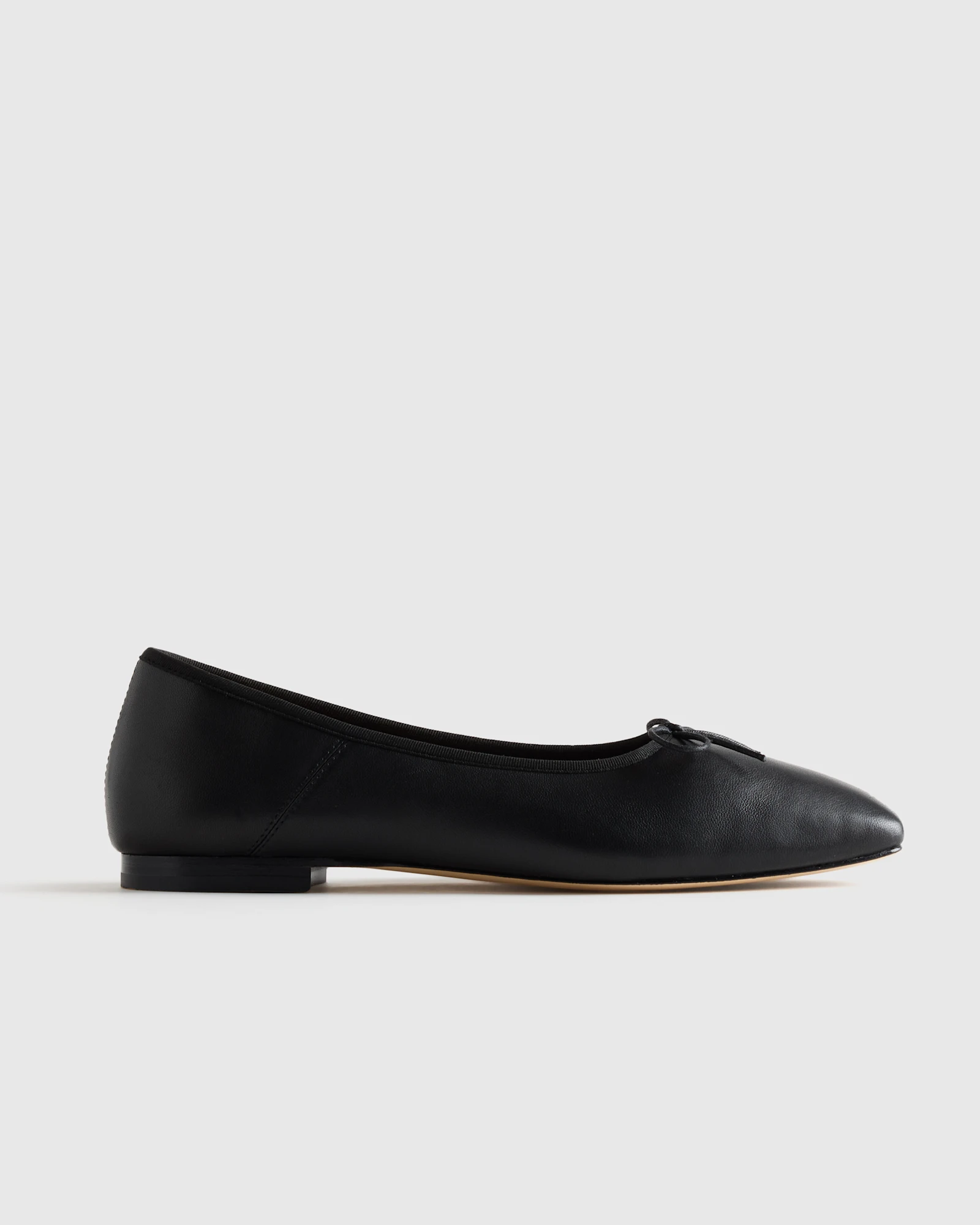 Italian Leather Square Toe Ballet Flat in Black