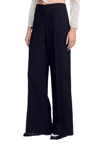 Pinstriped Poplin Wide Leg Pants