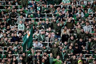 Celtic fans in the safe standing section at Celtic Park