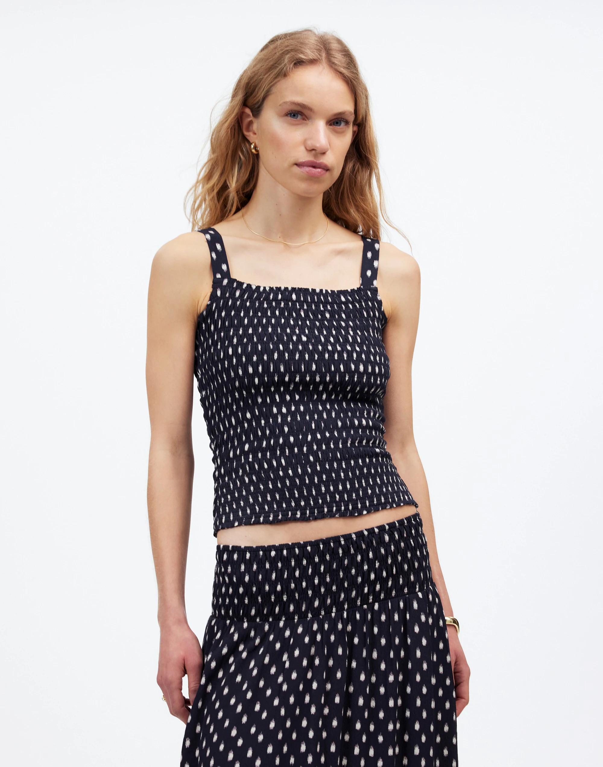 Smocked Tank Top in Shibori Dot Print