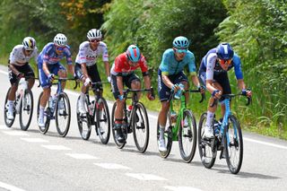 VILLABLINO SPAIN AUGUST 31 LR Jhonatan Narvaez of Ecuador and Team INEOS Grenadiers Xandro Meurisse of Belgium and Team Alpecin Deceuninck Isaac del Toro of Mexico and UAE Team Emirates Victor Campeanerts of Belgium and Team Lotto Dstny Harold Martin Lopez of Ecuador and Team Astana Qazaqstan and Marco Frigo of Italy and Team Israel Premier Tech compete in the breakaway during the La Vuelta 79th Tour of Spain 2024 Stage 14 a 2005km stage from Villafranco del Bierzo to Villablino UCIWT on August 31 2024 in Villablino Spain Photo by Tim de WaeleGetty Images