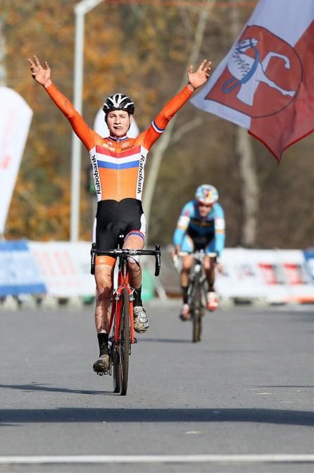 Mathieu van der Poel (Netherlands) celebrates victory in the U23 men's race at the 'cross World Cup in Tabor