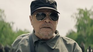 Mark Hamill giving a speech as The Major in The Long Walk