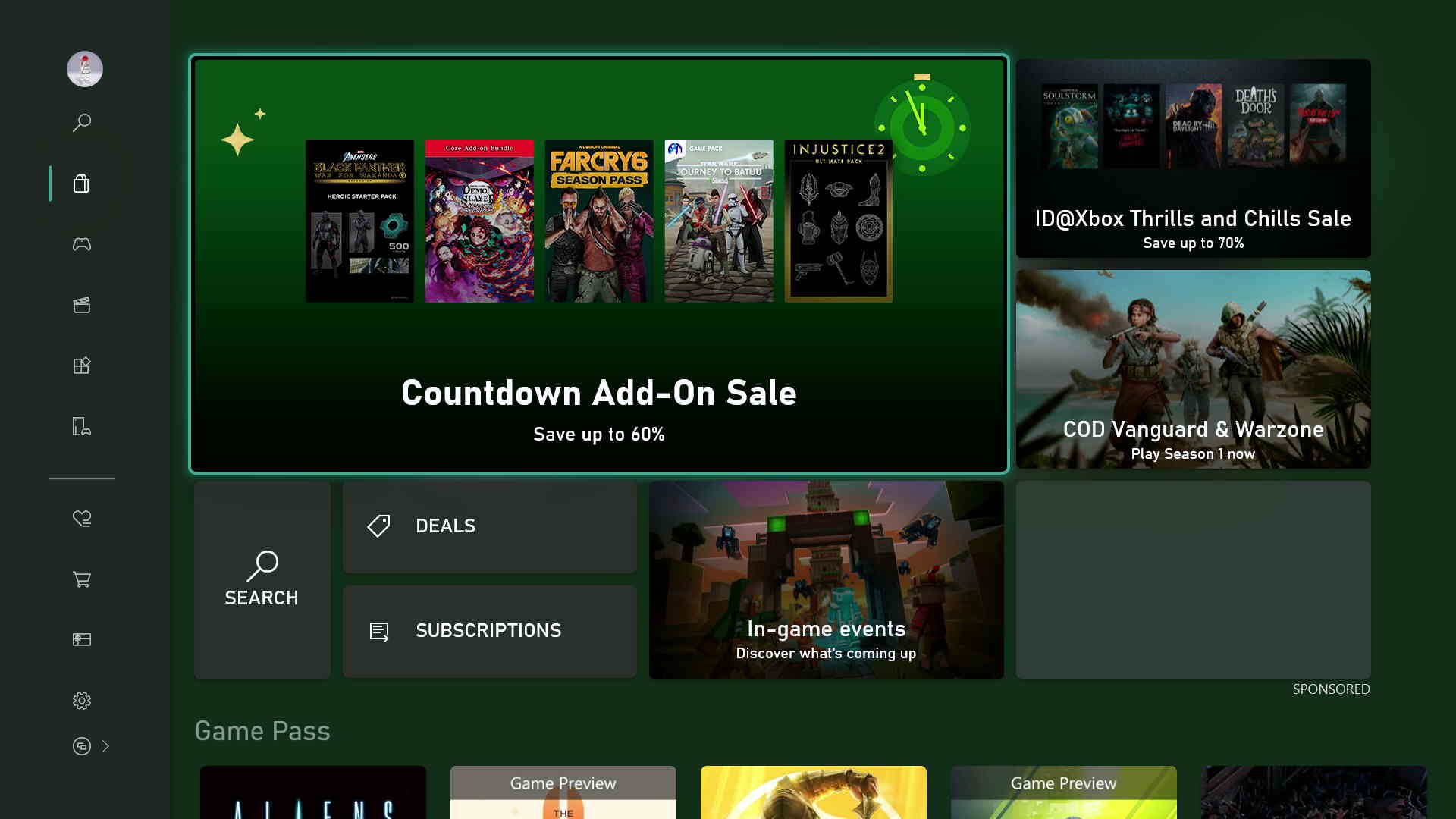 Блокировка рекламы Xbox, показывающая, что спонсируемая плитка удаляется.