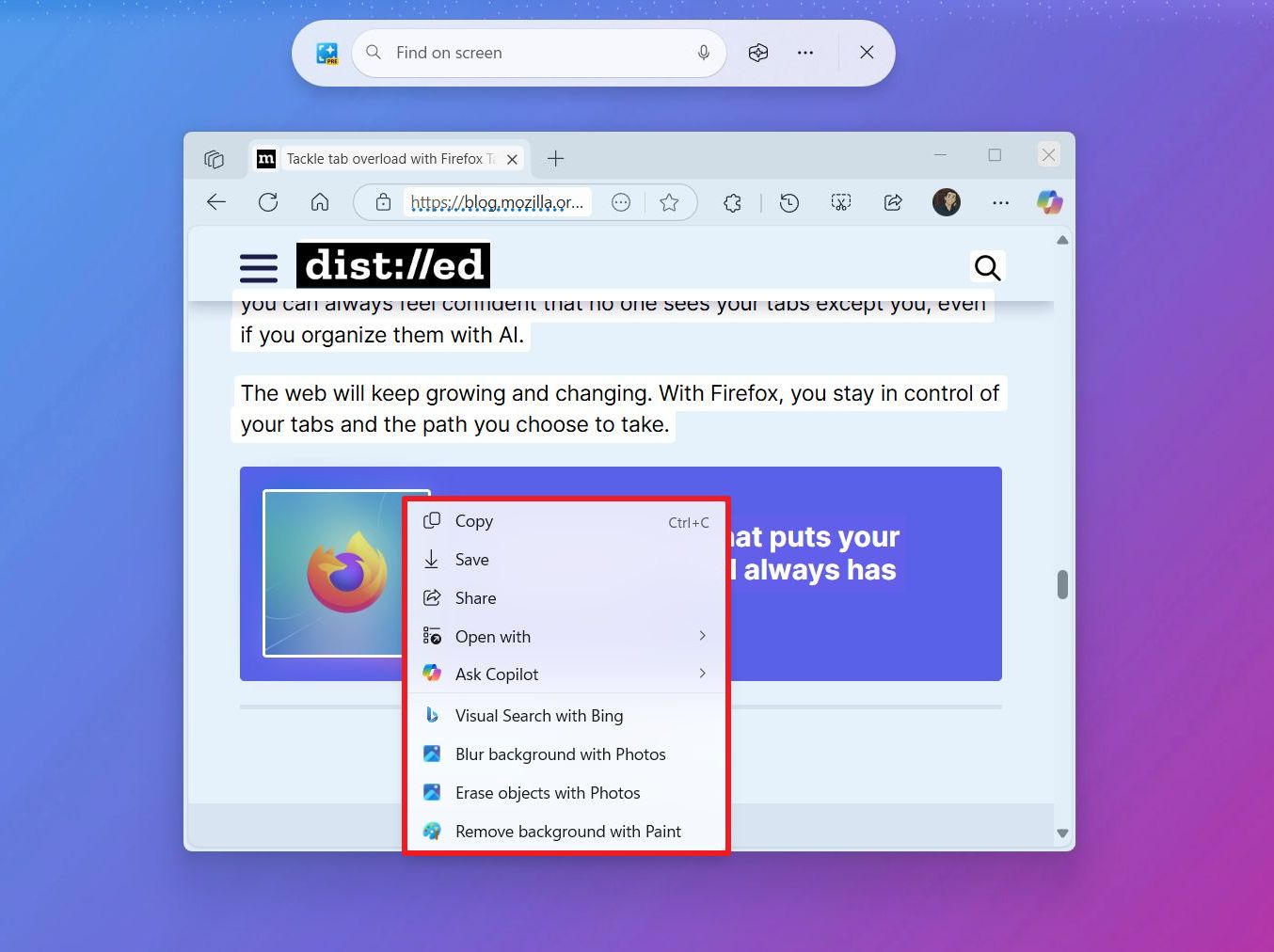 Click to Do object select