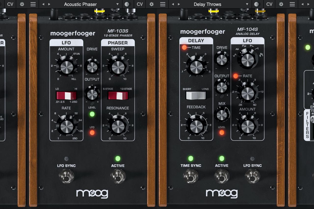 Two of Moog's Moogerfooger plugins, run side-by-side