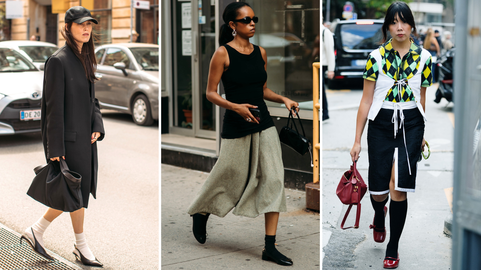 women wearing socks with flats and heels