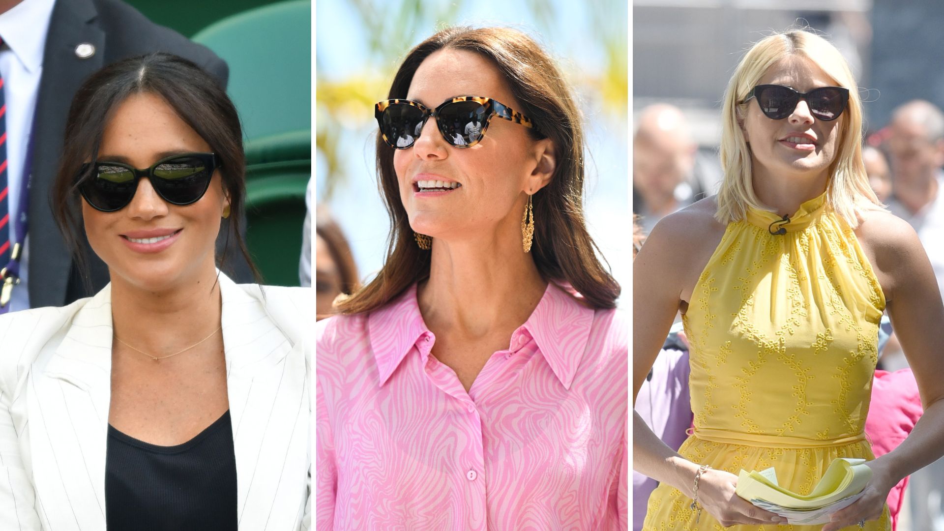 Meghan Markle, Kate Middleton and Holly Willoughby all wearing the Finlay Henrietta sunglasses 