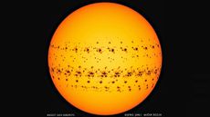 A time lapse image of the sun showing all the sunspots that have appeared in August