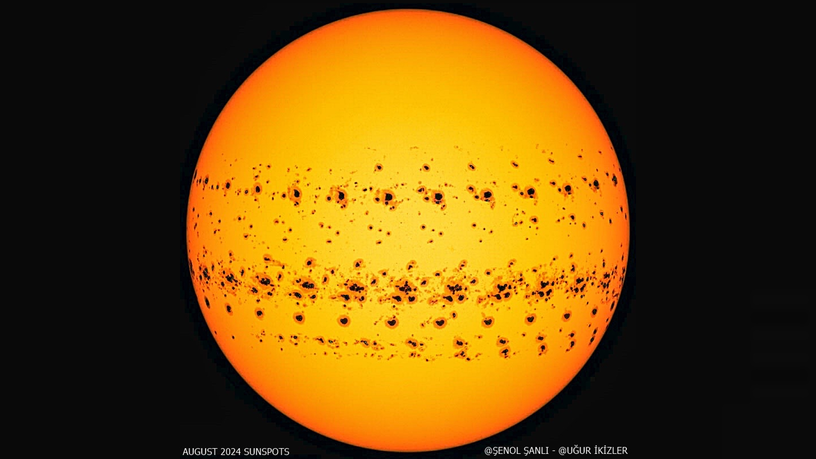 A time lapse image of the sun showing all the sunspots that have appeared in August