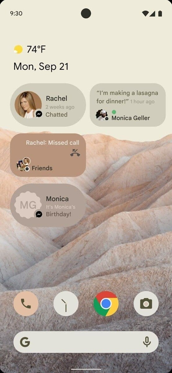 Leaked screenshots showing Android 12 developer preview widgets