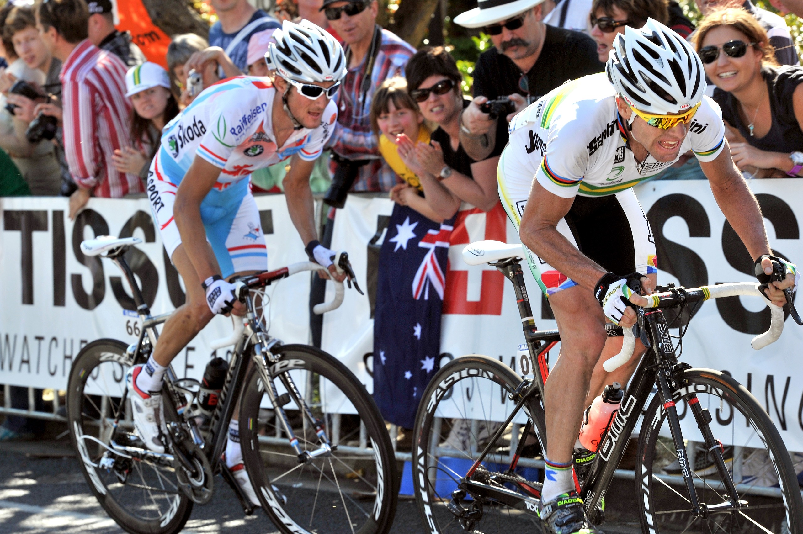 Cadel Evans on a climb during the 2010 World Championships