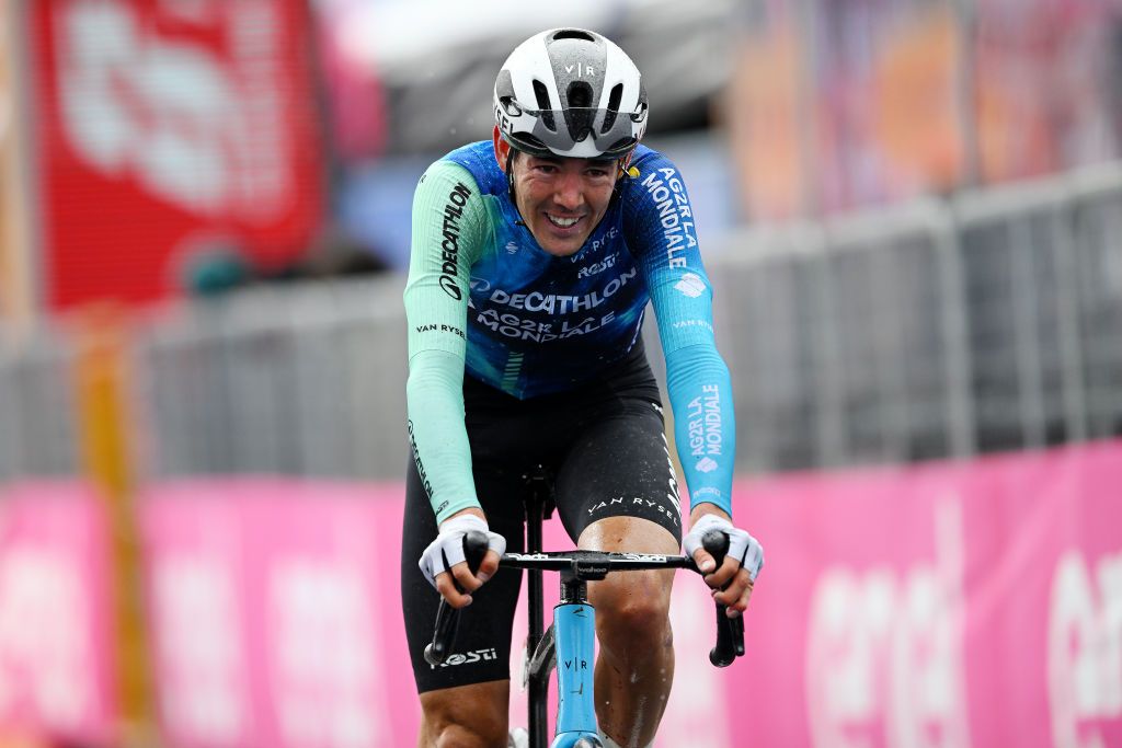 PASSO BROCON ITALY MAY 22 Ben OConnor of Australia and Decathlon AG2R La Mondiale Team crosses the finish line during the 107th Giro dItalia 2024 Stage 17 a 159km stage from Selva di Val Gardena to Passo Brocon 1604m UCIWT on May 22 2024 in Passo Brocon Italy Photo by Tim de WaeleGetty Images