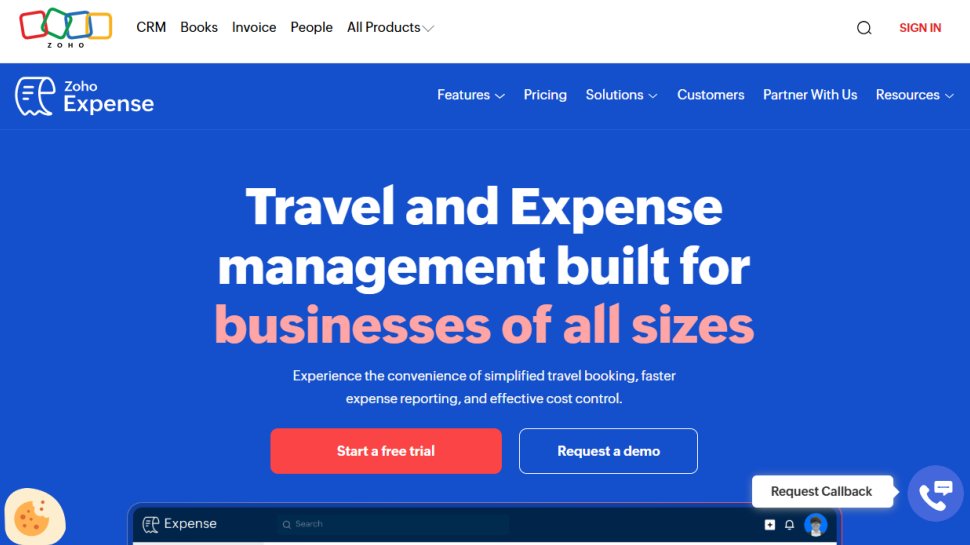 Zoho Expense website screenshot (October 2025).