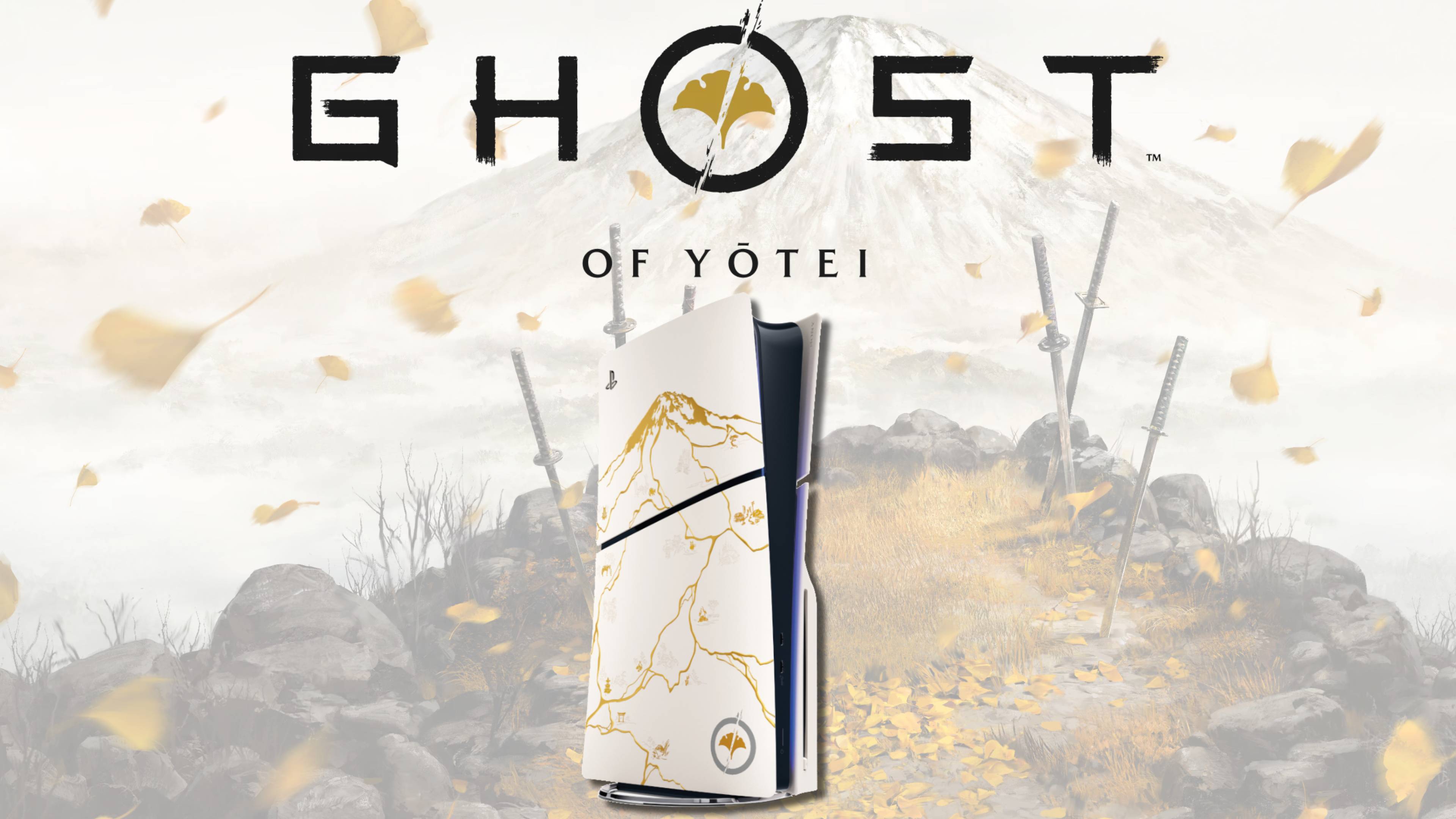 The Ghost of Yotei PS5 console on a key art background