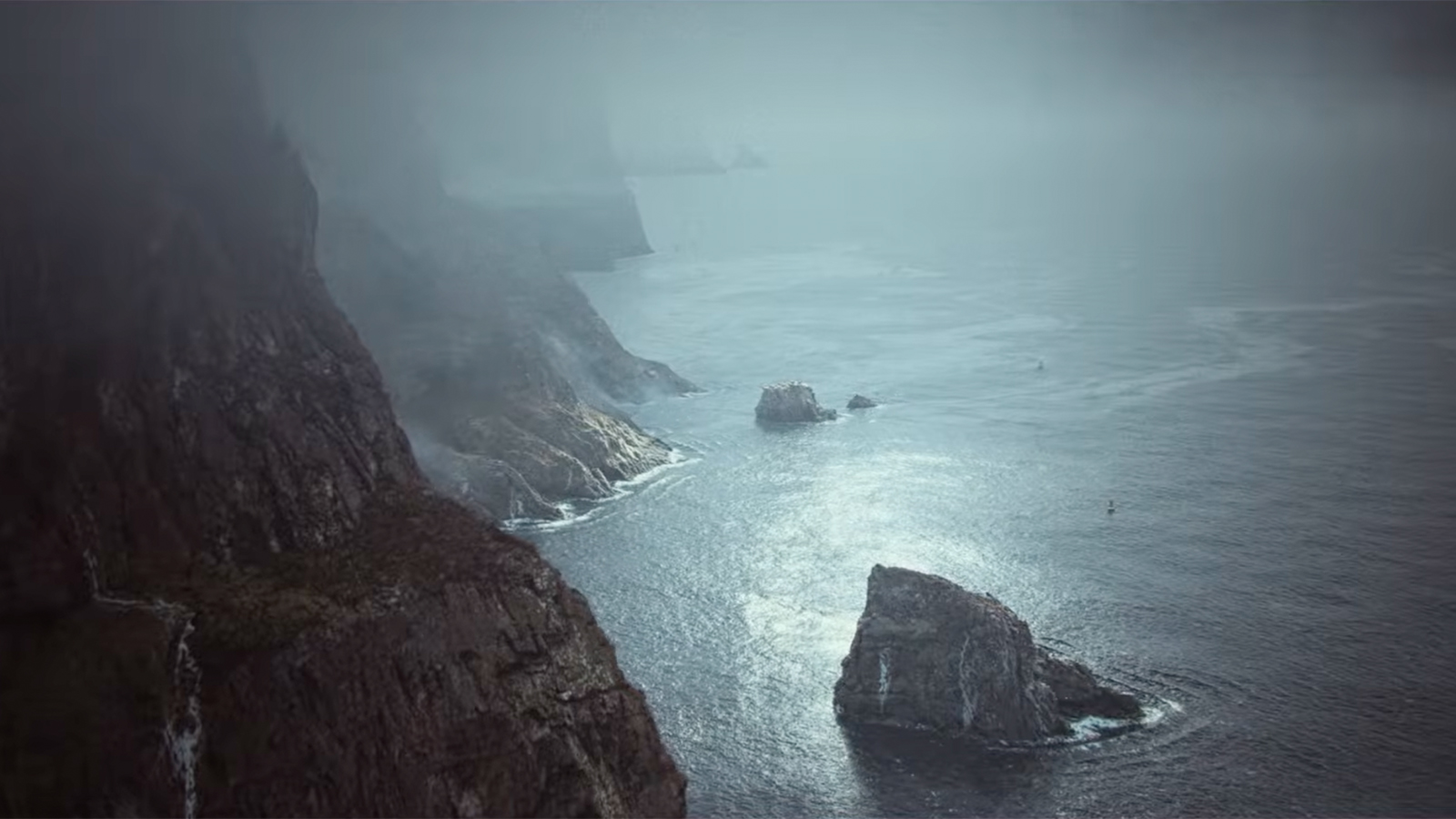 A 3D render of a coastal sea