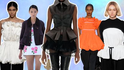 Graphic of models wearing the best peplum tops from Spring/Summer and Fall/Winter 2023 collections.
