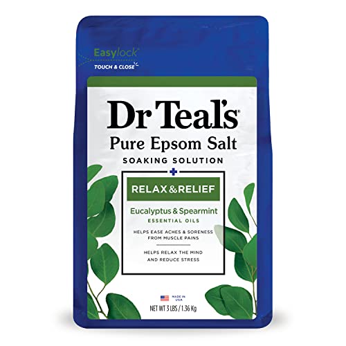 Dr Teal's Epsom Magnesium Salt Soak, Relax & Relief With Eucalyptus & Spearmint Essential Oils, 3 Lbs